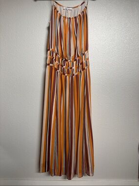 Frame Denim Striped Midi Dress in Mustard, Rust, Cream & Blue